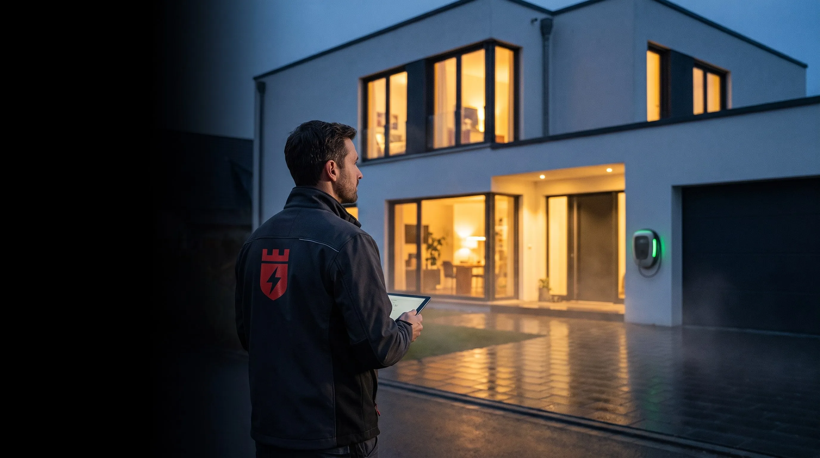 Zwei Elektromonteure arbeiten an einer Unterverteilung in einem Technikraum
